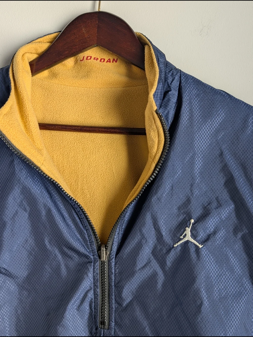 VTG Nike Jordan 1/2 Zip Windbreaker Men XL Blue Fleece Lined Ripstop Reversible